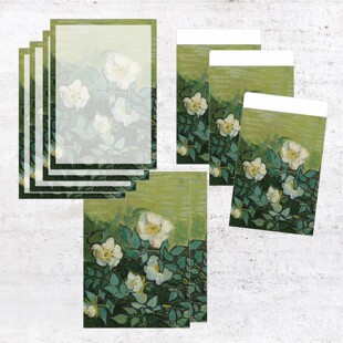 信封信纸套装梵高春日篇A4打印纸信封16开信纸套装包邮玫瑰鸢尾花