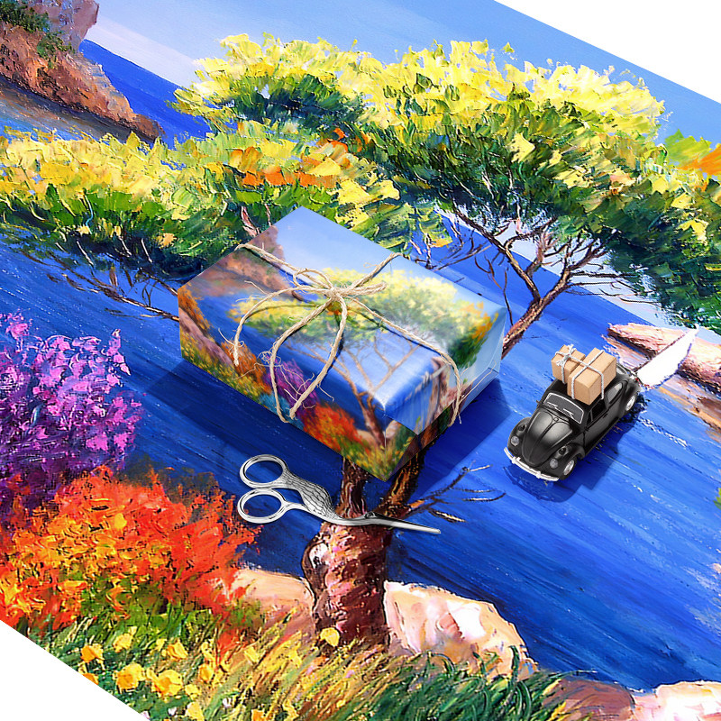 선물 포장지 프랑스 목가적 인 라벤더 풍경 유화 A3 + 수제 선물 맞춤형 강한 무광택 종이