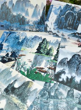 中国风山水明信片合集 水墨漓江桂林国画贺卡 7款选