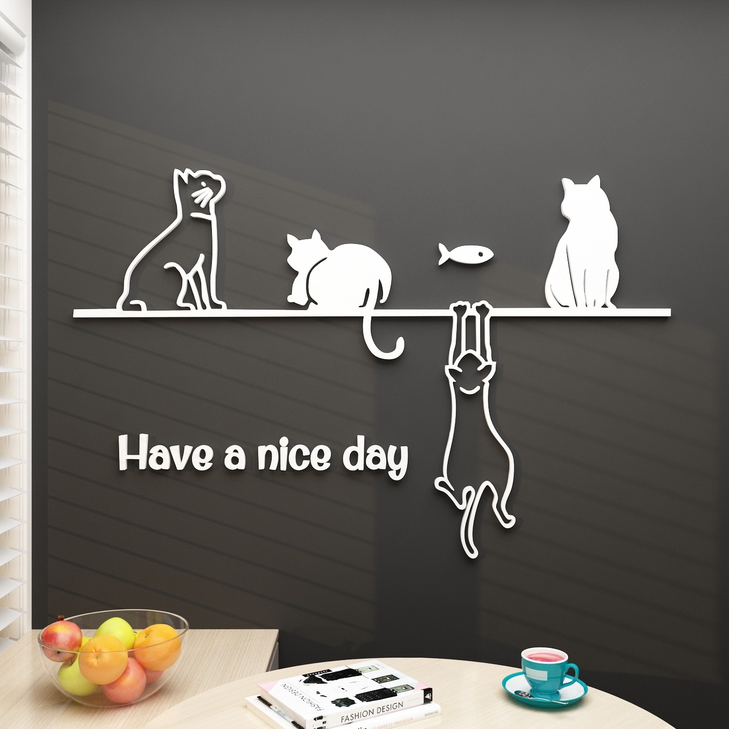 猫咪客厅影电视背景墙面装饰品自粘网红出租房间改造用品上方挂件