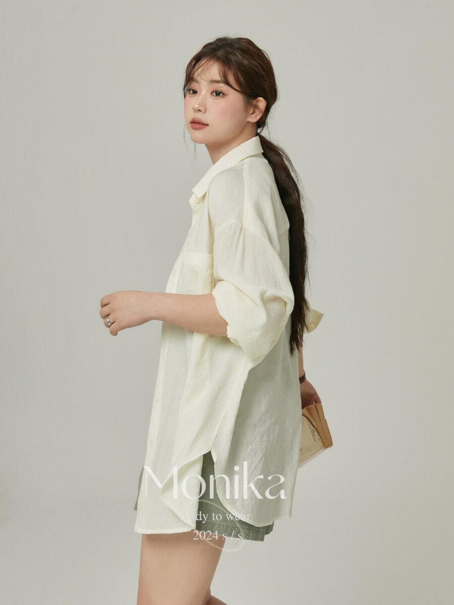 모니카 플러스 사이즈 여성 슬리밍 셔츠 여성 여름 2024 지방 MM 착용 자외선 차단 카디건 셔츠 얇은 탑