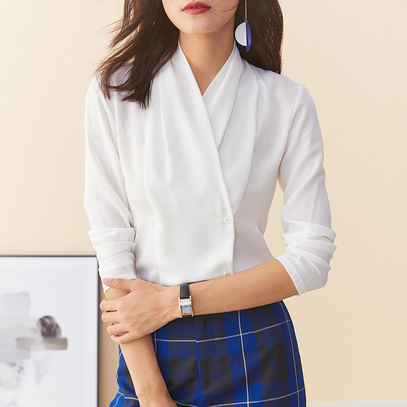 心语泉时尚职业显瘦百搭长袖小衫女秋季新款气质高端洋气白色衬衫