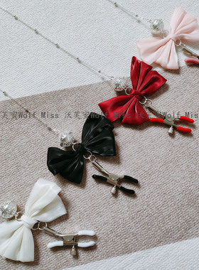 沃芙蜜wolfmiss可爱蝴蝶结调节松紧金属小链条铃铛带响红黑粉白色