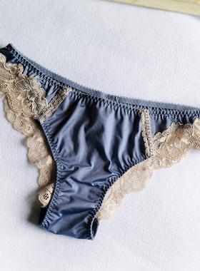 奢华宫廷风格蕾丝高弹内裤淡雅蓝色黑色小仙女少女女士三角裤