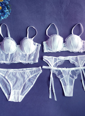 半杯黑白色法式蕾丝内衣新娘精致性感束身吊袜带薄海绵文胸套装女