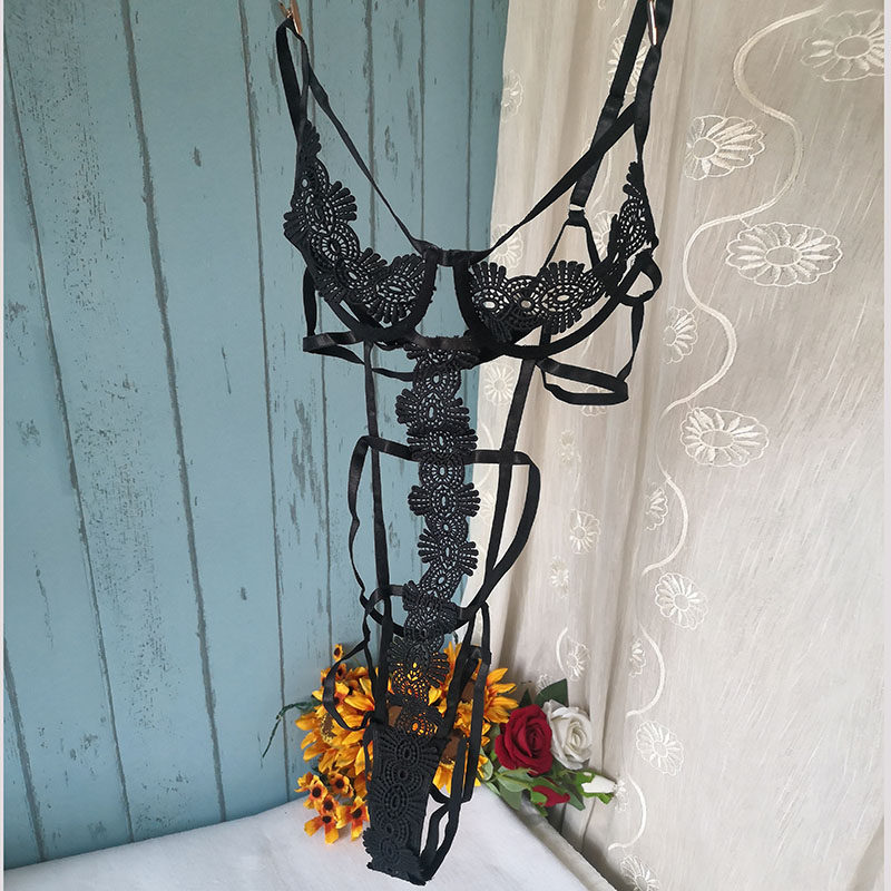 新款诱惑捆绑束身衣性感蕾丝有钢圈红色黑色大码高叉连体衣女勒阴