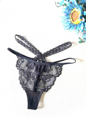 修腰线性感低腰裤伴侣诱惑黑色蕾丝小波点丁字裤女士内裤Tback