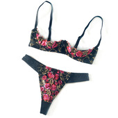 4罩杯聚拢性感胸托露胸刺绣蕾丝胸罩文胸套装 情感趣味内衣女XXL