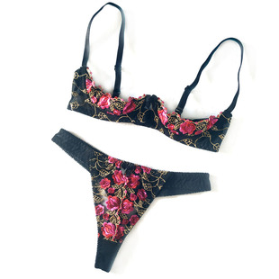 情感趣味内衣女XXL 4罩杯聚拢性感胸托露胸刺绣蕾丝胸罩文胸套装