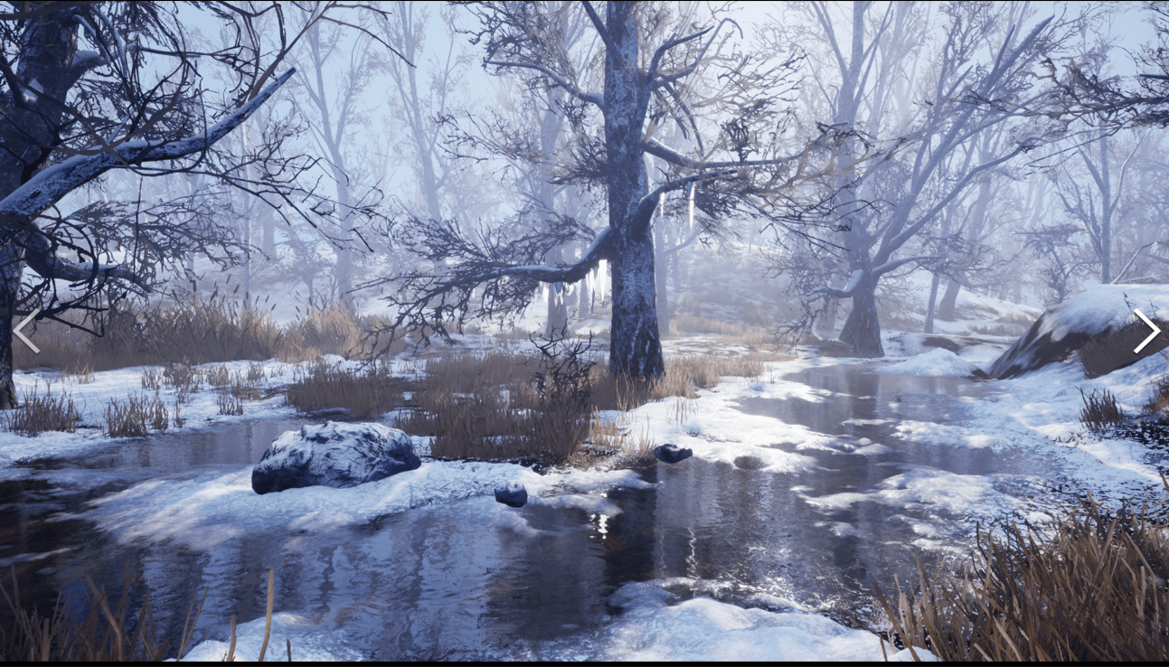 虚幻4 ue4自然写实场景素材-冬季森林雪地雪山资源-winte forest