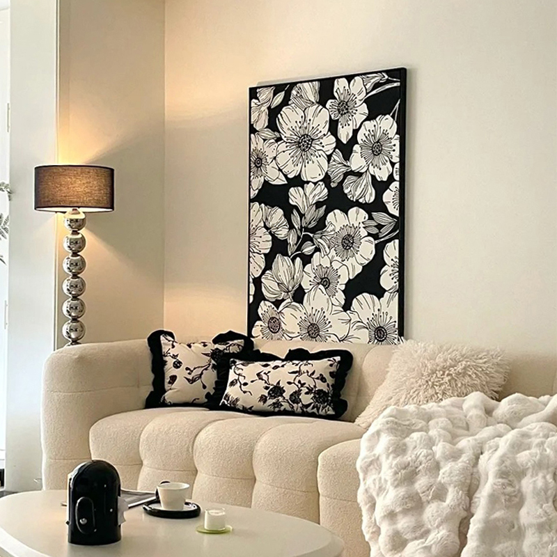 现代简约艺术花卉客厅挂画装饰画沙发背景墙画高级感落地画黑白风
