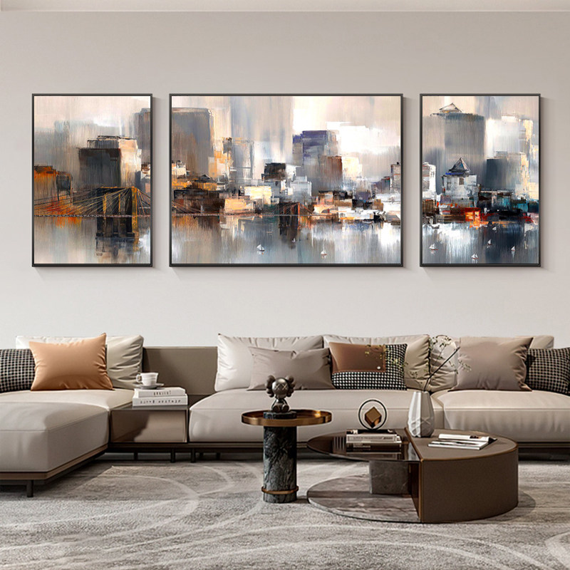 客厅沙发背景墙三联装饰画现代简约轻奢抽象侘寂风卧室挂画高级感