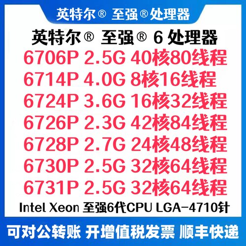 Intel 6706P 6714P 6724P 6726P 6728P 6730P 6731P 4710针 CPU