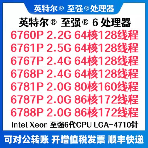 Intel 6760P 6761P 6767P 6768P 6781P 6787P 6788P 4710针 CPU