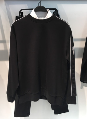卫衣春秋季男潮牌黑色简约纯棉休闲无帽圆领套头打底衫B1BF94113