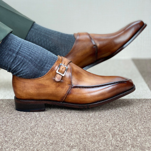 手工皮底真皮纯牛皮青年潮流棕色大码 cie男士 商务正装 西装 ins 皮鞋