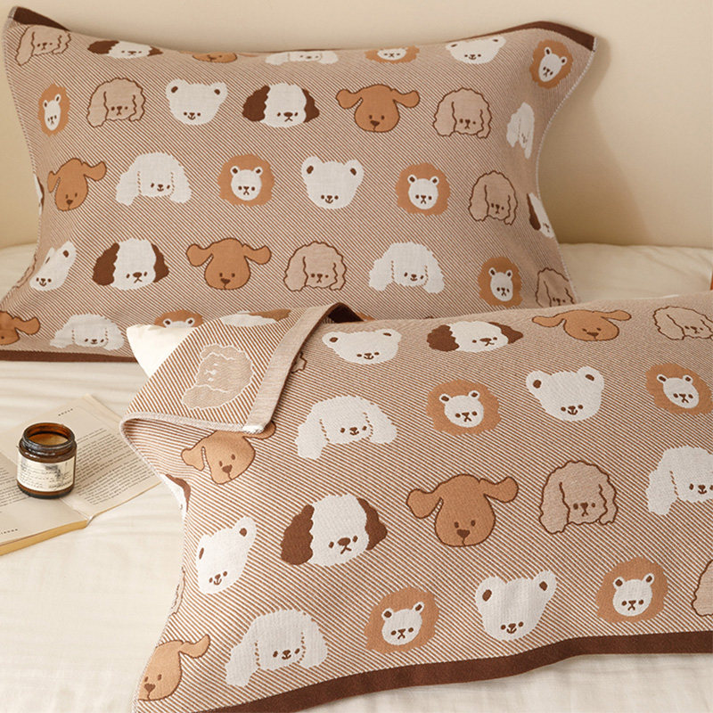 可爱狗狗全棉纱布枕巾家用纯棉加厚枕巾一对装吸汗隔脏成人枕头巾