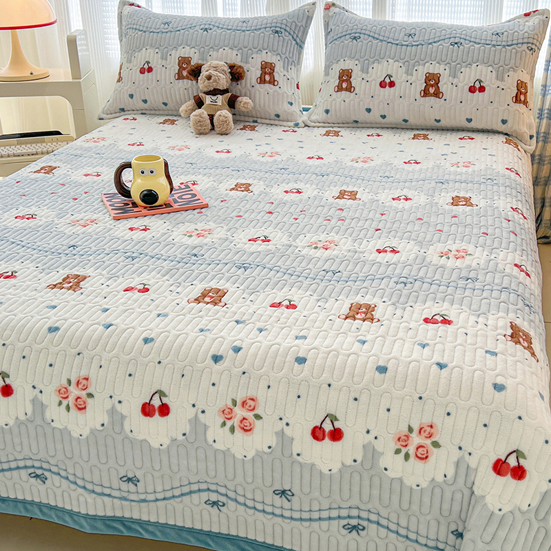 牛奶绒夹棉加厚床盖防滑床单