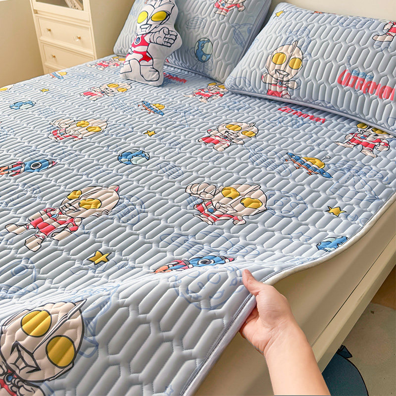 儿童奥特曼乳胶凉席三件套夏季凉感床垫冰丝席床单可机洗空调席子