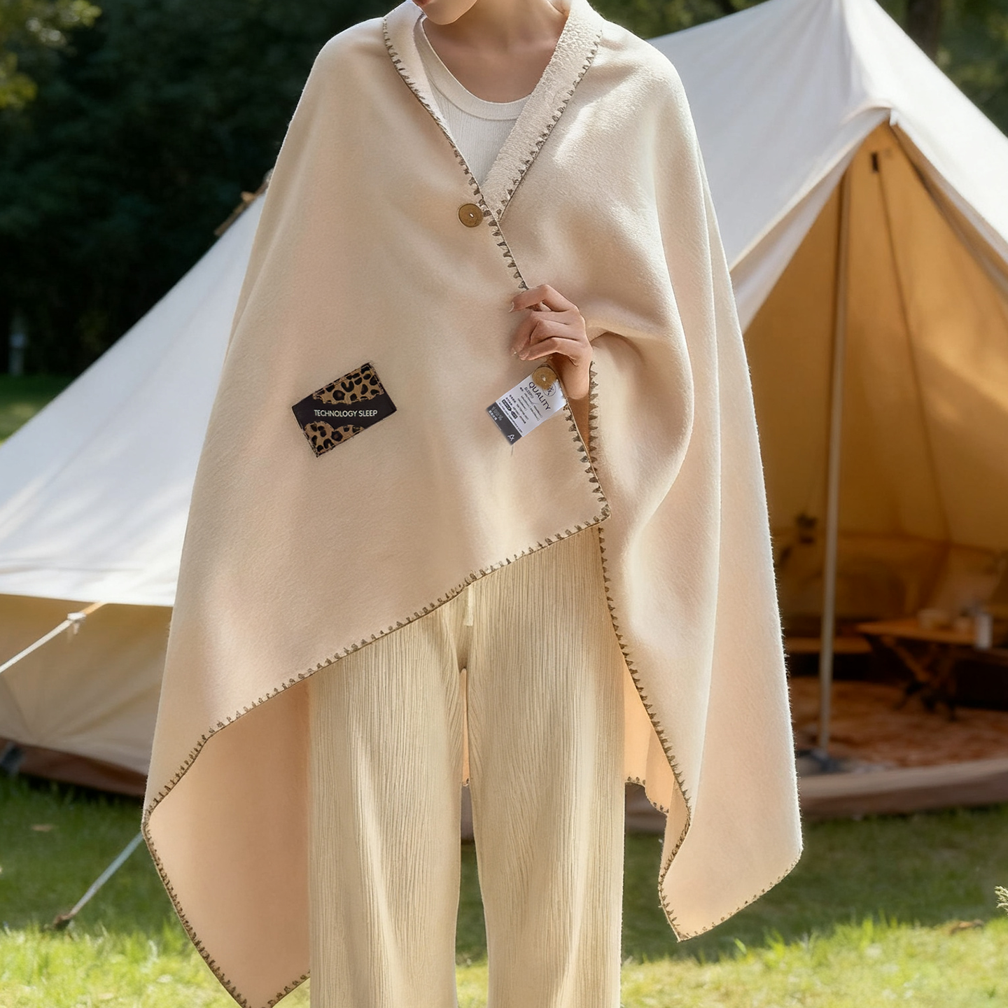 多功能羊棉绒披肩毛毯露营用防风毯子冬季加厚办公室午睡小毯子