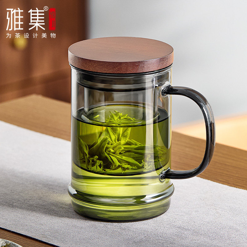 雅集墨竹玻璃杯带把手烟灰色图片