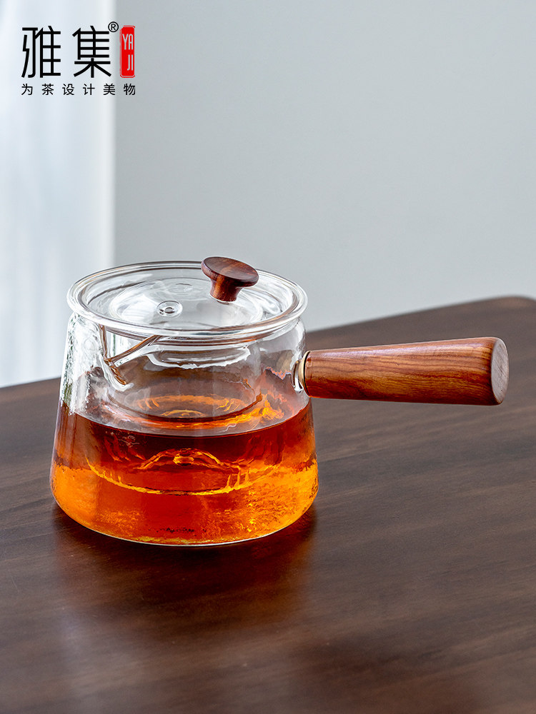 雅集茶具锤纹侧把壶手工耐热玻璃茶壶煮茶泡茶壶耐高温泡茶器茶具