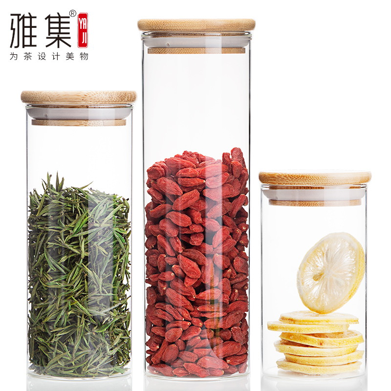 雅集密封罐竹制透明茶叶盒保鲜