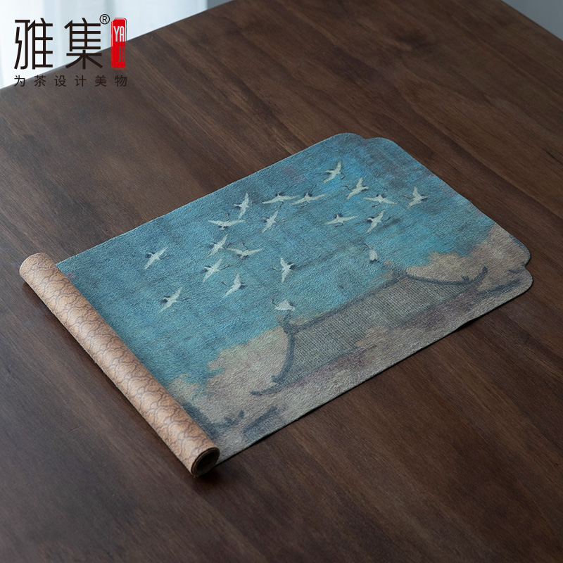 雅集茶具麂皮绒茶席布茶席防水茶桌布茶台布茶道布茶垫布艺泡茶巾