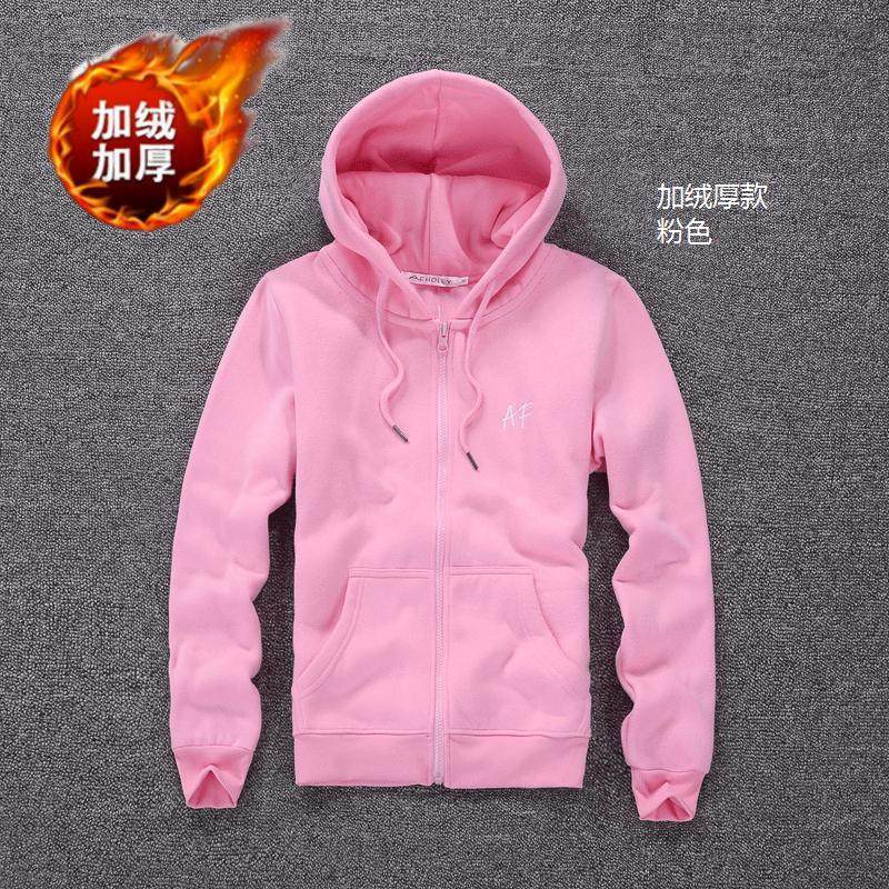 欧美女士休闲连帽卫衣拉链长袖衣服纯棉加绒加厚外套修身上衣AF