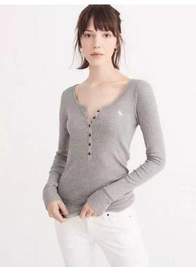 AF女装长袖亨利克长T修身长衫圆领上衣小鹿热妹秋季经典罗纹