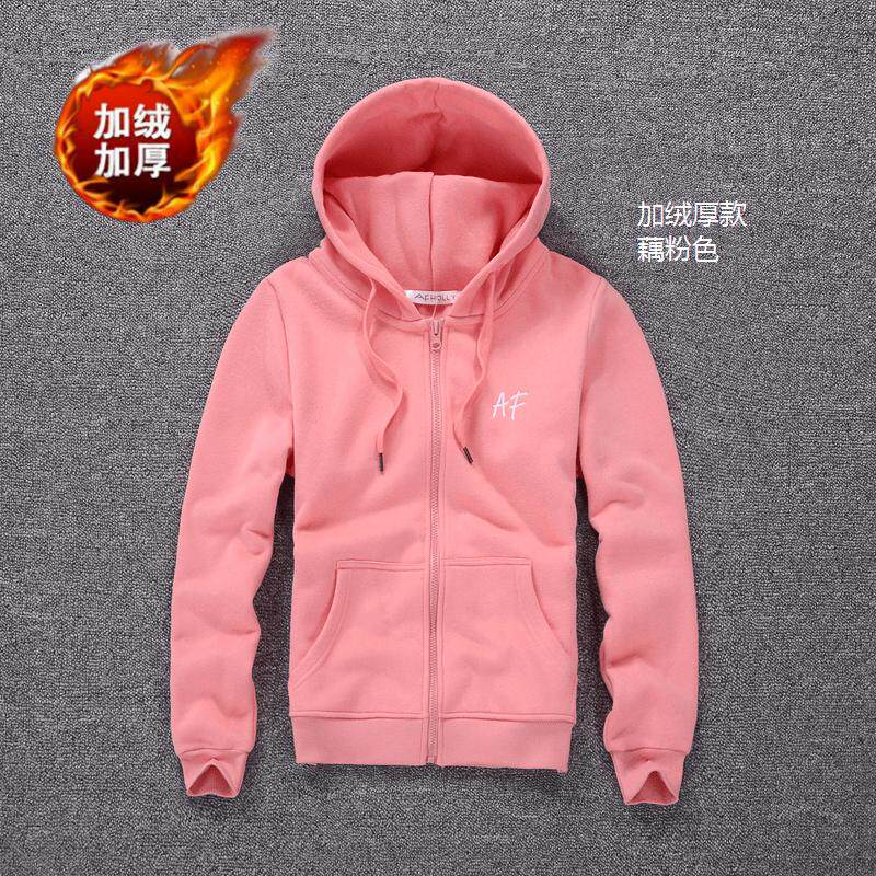 欧美女士休闲连帽卫衣拉链长袖衣服纯棉加绒加厚外套修身上衣AF