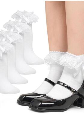 Lace Ruffle Socks Women White Frilly Socks with Bow Ankle 2
