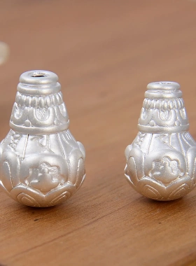 S999足银莲花莲蓬三通白色款隔珠 国潮3D素银DIY手工手串银配件