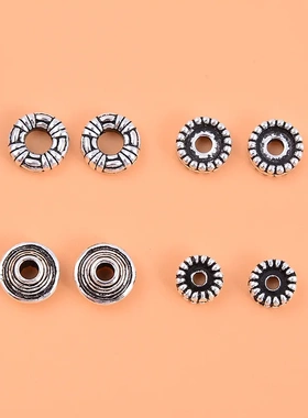 S925纯银泳圈车轮飞碟隔珠 国潮复古染黑工艺DIY手串散珠配件