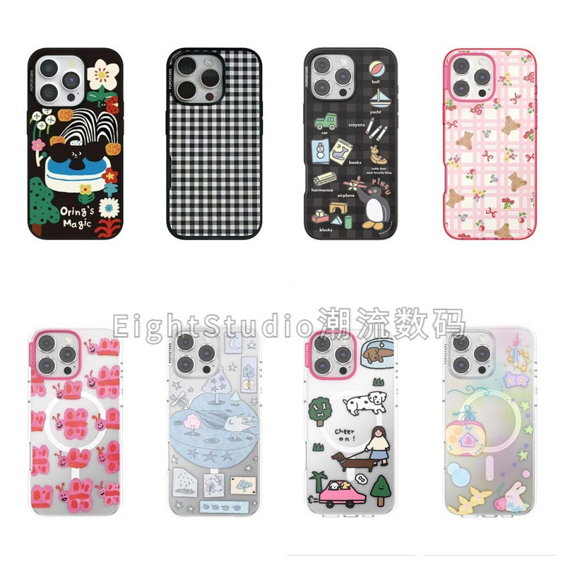 【泡泡骚强磁吸手机壳】赵露思明星同款轻薄透明小狗公园黑白格塔卡适