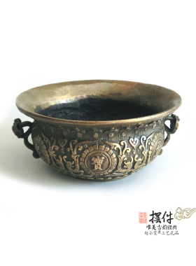 铜香炉仿古老旧金盆聚宝香道用具