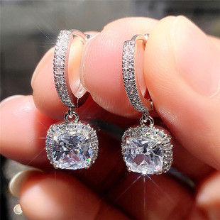 Bright Square Women Light Diamond Earrings