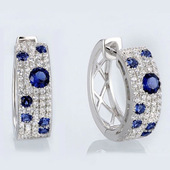 Earrings Korean Round White Diamond Blue And