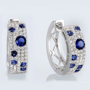 Korean Blue And White Diamond Earrings Round Earrings