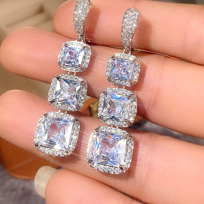 Shiny Square Earrings Women's Light Luxury High-end Long