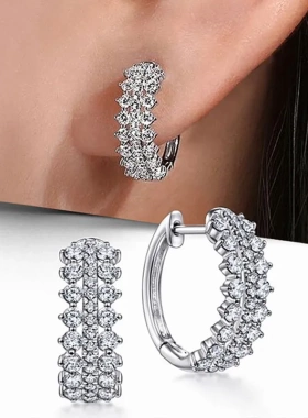 Luxury Cubic Zirconia Hoop Earrings Women Silver Color