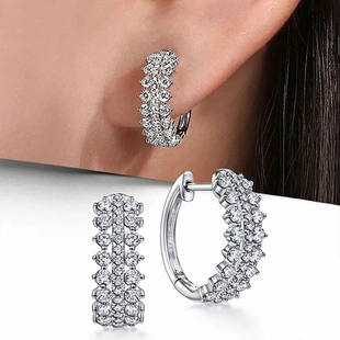 Luxury Cubic Zirconia Hoop Earrings Women Silver Color