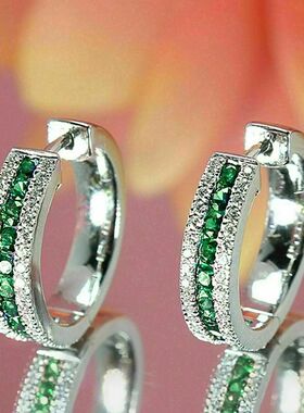 Silver Color Hoop Earrings with Blue Cubic Zirconia