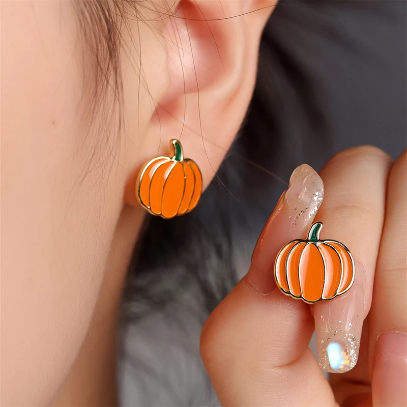 Newly Designed Pumpkin Stud Earrings Fancy Girls Ear