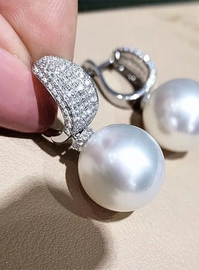 Luxury CZ Imitation Pearl Earrings for Women Silver Color