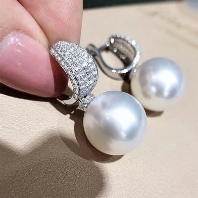 Luxury CZ Imitation Pearl Earrings for Women Silver Color