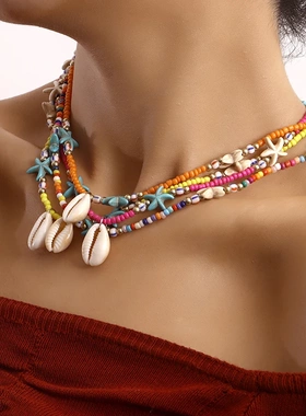 Bohemian Colorful Rice Bead Chain Necklace For Women Summer