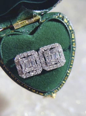 方形镶嵌耳钉Earrings Light Luxury Crystal Sugar Diamond