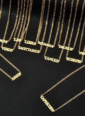 12 Zodiac Letter Stainless Steel Necklaces For Women