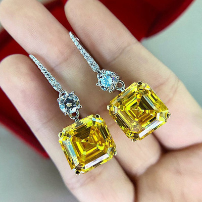 Luxury Ice Flower Yellow Diamond Earrings Temperament